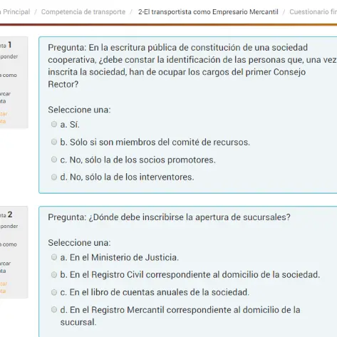 Preguntas oficiales tipo test del examen de competencia de transporte